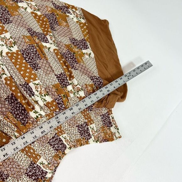 Heyson Blouse Womens Medium Brown Floral Cropped Smocked new western patchwork - Picture 6 of 9